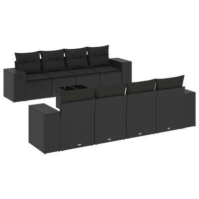 vidaXL 9-tlg. Garten-Sofagarnitur mit Kissen Schwarz Poly Rattan