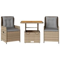 vidaXL 3-tlg. Bistro-Set mit Kissen Beige Poly Rattan