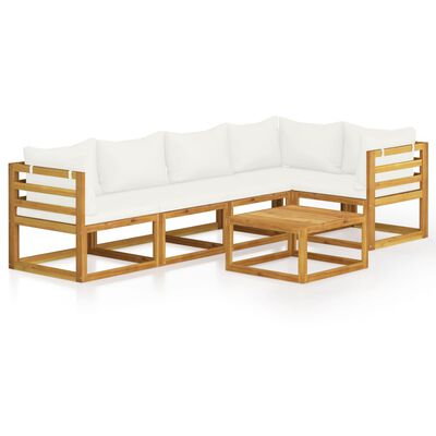 vidaXL 6-tlg. Garten-Lounge-Set mit Auflagen Creme Massivholz Akazie