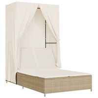 vidaXL Doppel-Sonnenliege mit Dach und Vorhängen Beige Poly Rattan