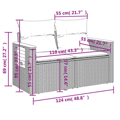 vidaXL 4-tlg. Garten-Sofagarnitur mit Kissen Schwarz Poly Rattan