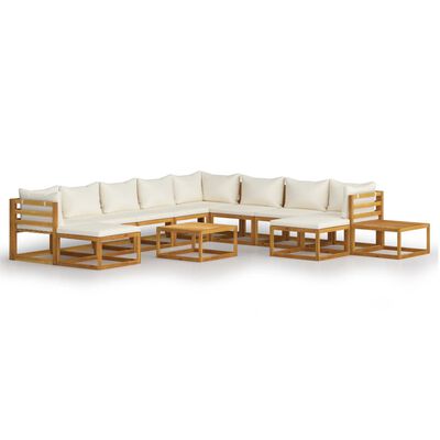 vidaXL 12-tlg. Garten-Lounge-Set mit Auflagen Creme Massivholz Akazie