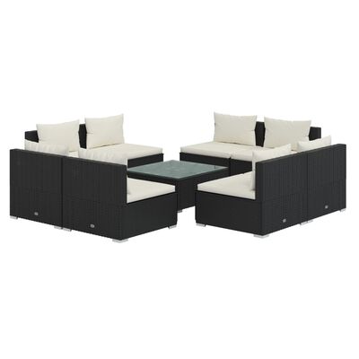 vidaXL 9-tlg. Garten-Lounge-Set mit Kissen Poly Rattan Schwarz