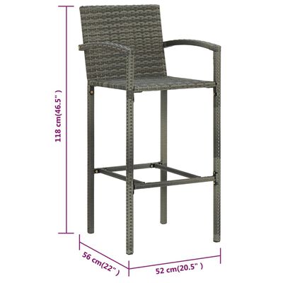 vidaXL 3-tlg. Gartenbar-Set Poly Rattan Grau