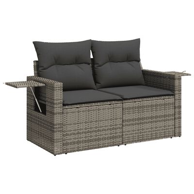 vidaXL 9-tlg. Garten-Sofagarnitur mit Kissen Grau Poly Rattan