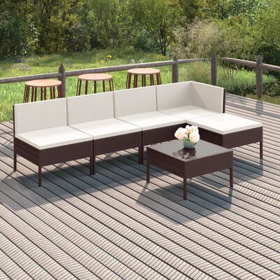 vidaXL 6-tlg. Garten-Lounge-Set mit Auflagen Poly Rattan Braun