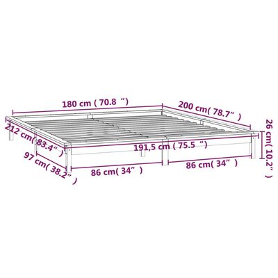 vidaXL Massivholzbett mit LEDs Grau 180x200 cm