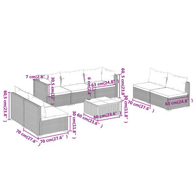 vidaXL 8-tlg. Garten-Lounge-Set mit Kissen Poly Rattan Grau