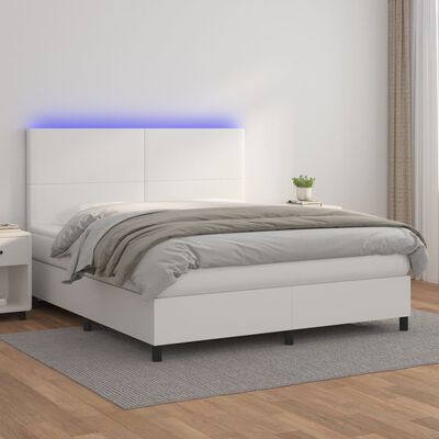 vidaXL Boxspringbett mit Matratze & LED Weiß 160x200 cm Kunstleder