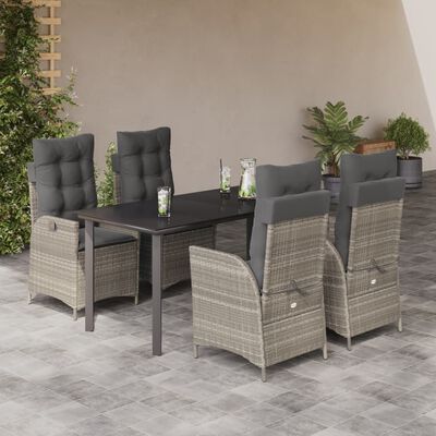 vidaXL 5-tlg. Garten-Essgruppe mit Kissen Hellgrau Poly Rattan