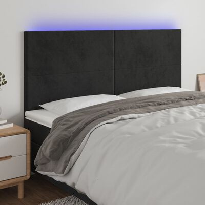 vidaXL LED Kopfteil Schwarz 200x5x118/128 cm Samt