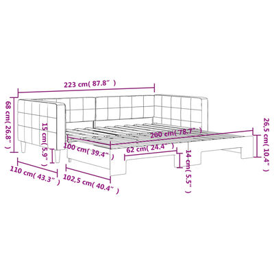 vidaXL Tagesbett Ausziehbar Hellgrau 100x200 cm Samt