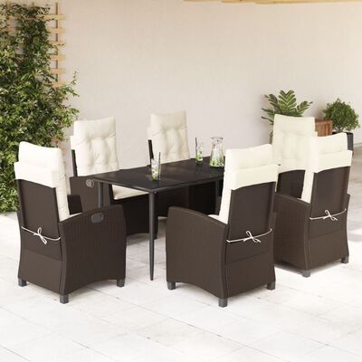 vidaXL 7-tlg. Garten-Essgruppe mit Kissen Braun Poly Rattan