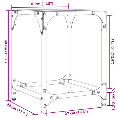 vidaXL Couchtisch mit Glasplatte Schwarz 30x30x40 cm Stahl