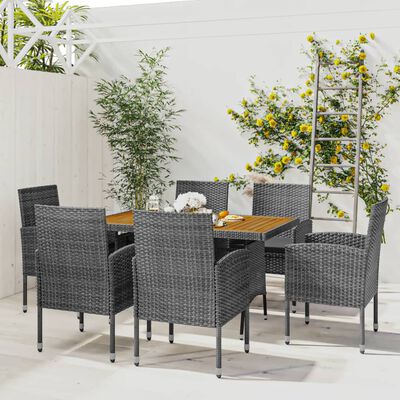 vidaXL 7-tlg. Garten-Essgruppe Poly Rattan Grau