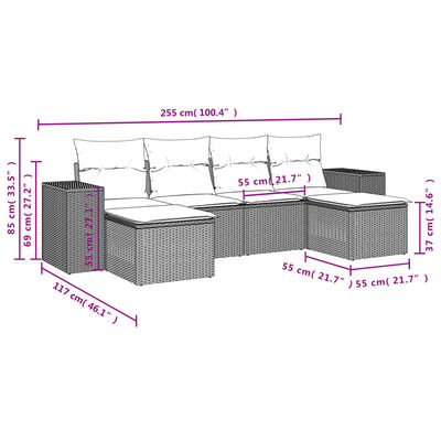 vidaXL 6-tlg. Garten-Sofagarnitur mit Kissen Schwarz Poly Rattan