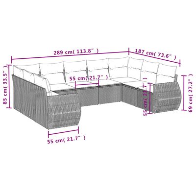 vidaXL 9-tlg. Garten-Sofagarnitur mit Kissen Beige Poly Rattan