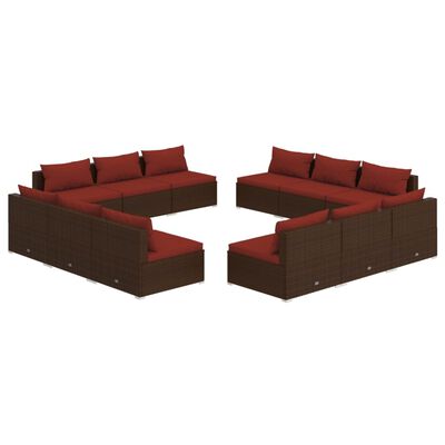 vidaXL 12-tlg. Garten-Lounge-Set mit Kissen Poly Rattan Braun