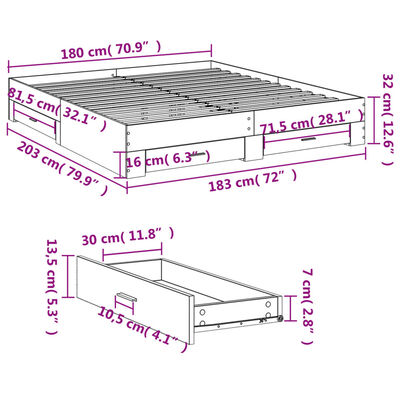 vidaXL Bettgestell mit Schubladen Braun Eichen-Optik 180x200 cm