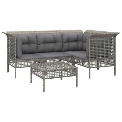 vidaXL 5-tlg. Garten-Lounge-Set mit Kissen Grau Poly Rattan