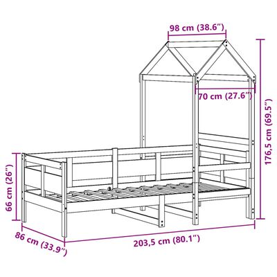 vidaXL Tagesbett mit Dach 80x200 cm Massivholz Kiefer