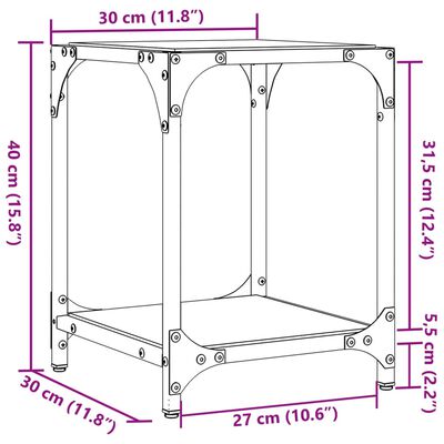 vidaXL Couchtisch mit Glasplatte Transparent 30x30x40 cm Stahl