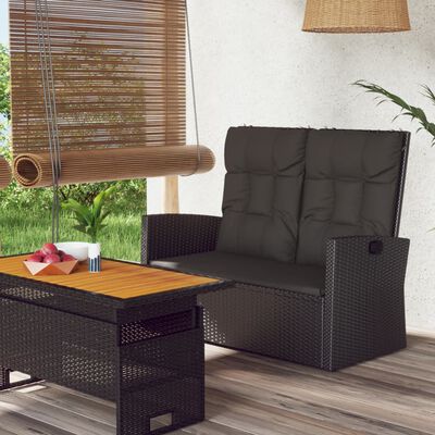 vidaXL Gartenbank mit Liegefunktion & Kissen Schwarz 118cm Poly Rattan