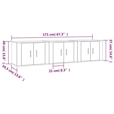 vidaXL TV-Wandschränke 3 Stk. Weiß 57x34,5x40 cm