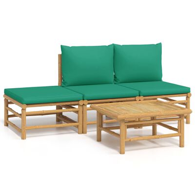 vidaXL 4-tlg. Garten-Lounge-Set mit Grünen Kissen Bambus