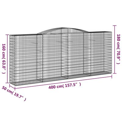 vidaXL Gabionen mit Hochbogen 4 Stk. 400x50x160/180cm Verzinktes Eisen