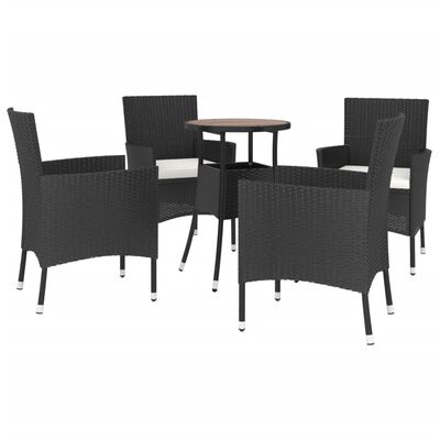 vidaXL 5-tlg. Garten-Bistro-Set mit Kissen Schwarz Poly Rattan