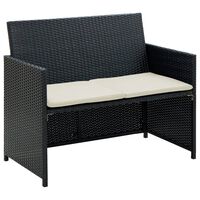 vidaXL 2-Sitzer-Gartensofa mit Polstern Schwarz Poly Rattan