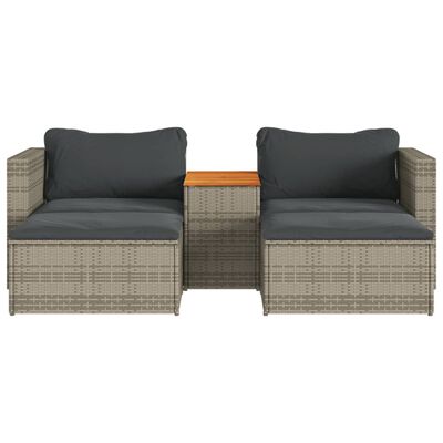 vidaXL 5-tlg. Garten-Sofagarnitur mit Kissen Grau Poly Rattan Akazie