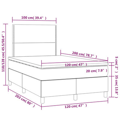 vidaXL Boxspringbett mit Matratze & LED Dunkelblau 120x200 cm Samt