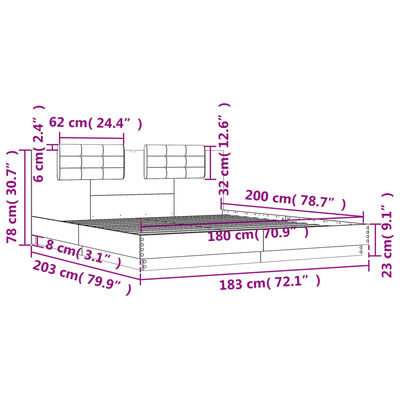 vidaXL Bettgestell mit Kopfteil Braun Eichen-Optik 180x200 cm