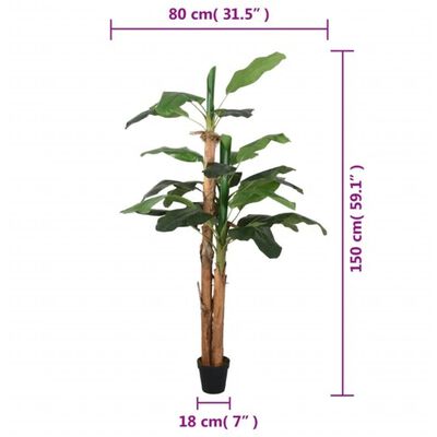 vidaXL Bananenbaum Künstlich 18 Blätter 150 cm Grün