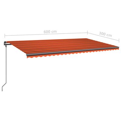 vidaXL Markise Manuell Einziehbar mit LED 6x3 m Orange und Braun