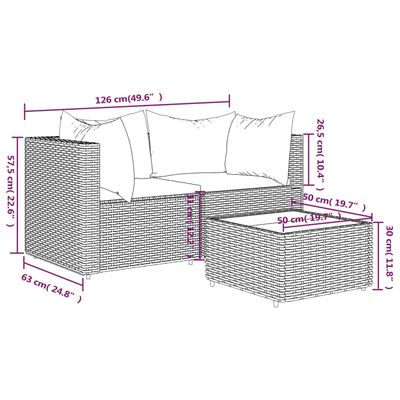 vidaXL 3-tlg. Garten-Lounge-Set mit Kissen Schwarz Poly Rattan