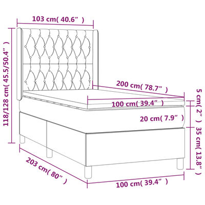 vidaXL Boxspringbett mit Matratze Rosa 100x200 cm Samt