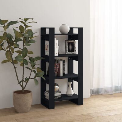 vidaXL Bücherregal/Raumteiler Schwarz 60x35x125 cm Massivholz