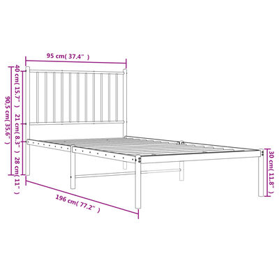 vidaXL Bettgestell mit Kopfteil Metall Weiß 90x190 cm