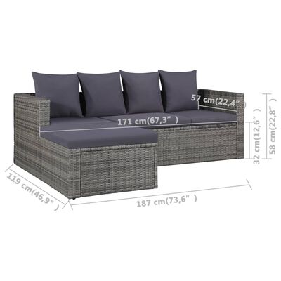 vidaXL 4-tlg. Garten-Lounge-Set mit Auflagen Poly Rattan Grau