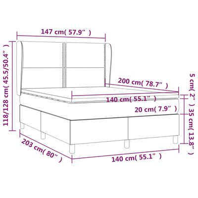 vidaXL Boxspringbett mit Matratze Dunkelblau 140x200 cm Samt