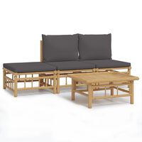 vidaXL 4-tlg. Garten-Lounge-Set mit Dunkelgrauen Kissen Bambus