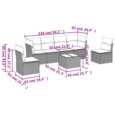 vidaXL 7-tlg. Garten-Sofagarnitur mit Kissen Beige Poly Rattan