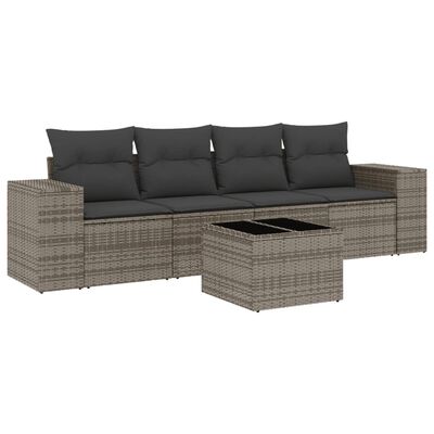 vidaXL 5-tlg. Garten-Sofagarnitur mit Kissen Grau Poly Rattan