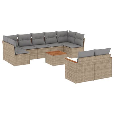 vidaXL 10-tlg. Garten-Sofagarnitur mit Kissen Beige Poly Rattan