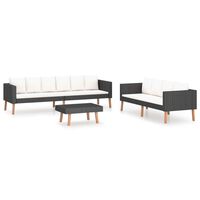 vidaXL 3-tlg. Garten-Lounge-Set mit Kissen Poly-Rattan Schwarz