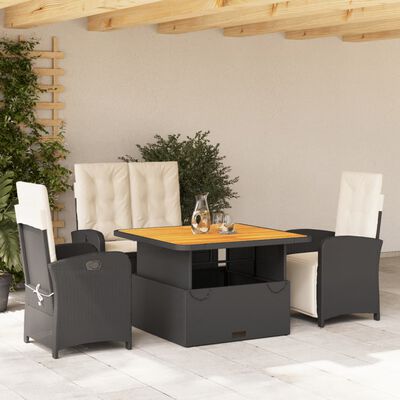 vidaXL 4-tlg. Garten-Essgruppe mit Kissen Schwarz Poly Rattan