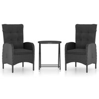 vidaXL 3-tlg. Bistro-Set Poly Rattan und Glas Schwarz